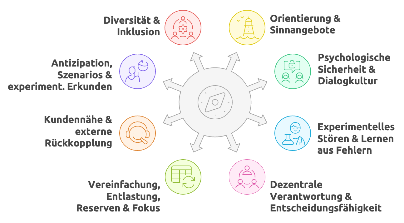Acht Entwicklungsfelder für organisationale Resilienz und Antifragilität
